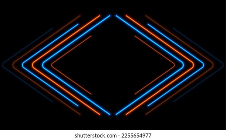 Las flechas abstractas de neón azul brillante son diseño gráfico tecnológico. Fondo del vector de ciencia ficción láser futurista