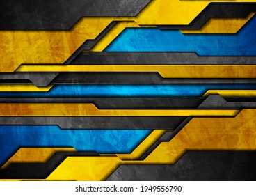 Bright blue and orange abstract tech geometric grunge background with concrete texture. Technology vector design