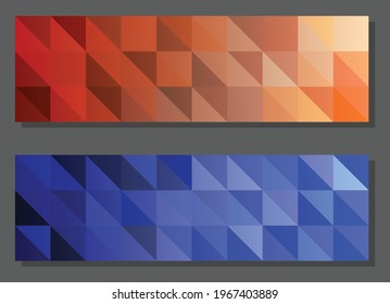 Bright blue and orange banners with  gradient fill and triangular pattern in the background