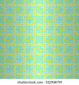 Bright blue ornamental seamless pattern background in tribal style. Knotty medley repeatable backdrop. Classic texture.
