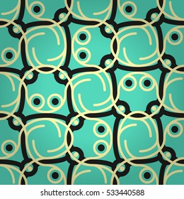 Bright blue ornamental seamless pattern background in alien style.