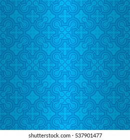 Bright blue ornamental seamless pattern in cyberpunk style. Clean puzzle repeatable backdrop. Vivid, contrast design for web, packing-paper, web or other purpose. Classic texture.