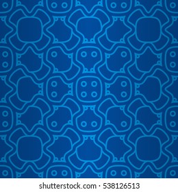 Bright blue ornamental seamless pattern in ritual style. Tangled tessellated repeatable backdrop. Colored, graphical design for packing-paper, fabric, web or other purpose.