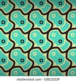 Bright blue ornamental seamless pattern in tribal style. Vector background. Flat mosaic repeatable backdrop. Bright, graphic design for game, fabric, ads or other purpose.