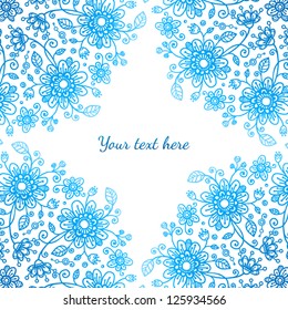 Bright blue ornate flowers vector background with place for your text