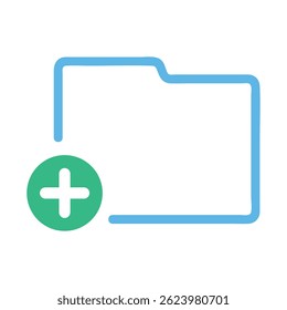 Bright blue outlined folder icon with a green plus sign, suggesting add new folder or data.