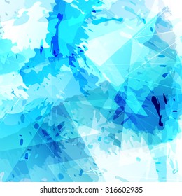 Bright blue paint and triangles modern background. Vector illustration