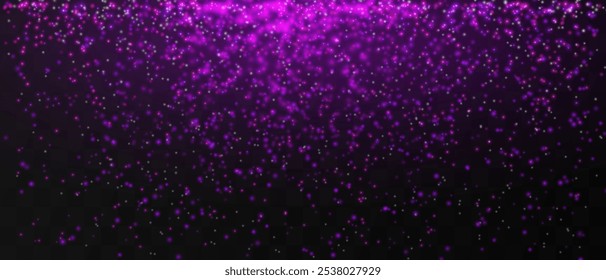 Bright blue particles gently falling on a dark background, creating a magical and festive atmosphere. Glittering particles on a transparent background. Light with flares