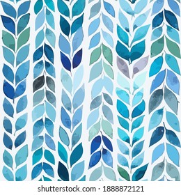 Bright, blue pattern with stripes of leaves