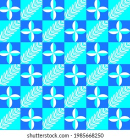 Patrón azul brillante con hojas blancas