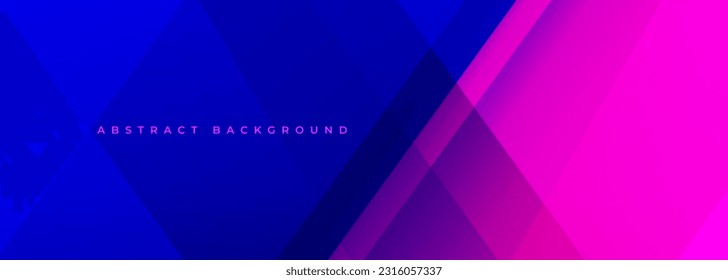 Bright blue and pink abstract modern wide banner. Dark blue and pink abstract background with diagonal geometric shapes. Vector illustration