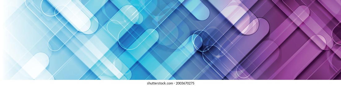 Bright blue pink glossy stripes abstract geometric background. Technology vector banner design