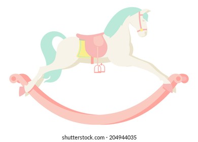 Bright blue and pink rocking horse isolated