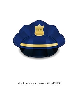 Bright Blue Policeman Hat Icon Isolated on White Background. Vector Illustration