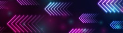 Bright Blue Purple Abstract Neon Arrows Tech Banner Design. Futuristic Laser Sci-fi Vector Background