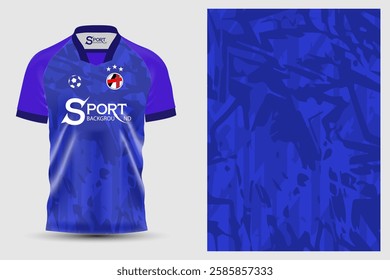 A bright blue and purple football shirt with an eye-catching graphic design. The sleeves and collar are in dark purple, which adds to the shirt's striking appeal.