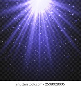 Bright blue radiant light burst with sparkles and glittering particles on a transparent background, creating a festive effect. Light with flares Sun rays of dawn. Wallpaper