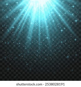 Bright blue radiant light burst with sparkles and glittering particles on a transparent background, creating a festive effect. Light with flares Sun rays of dawn. Wallpaper
