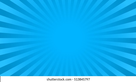 Bright blue rays background with 16:9 aspect ratio. Comics, pop art style. Vector, eps 10.