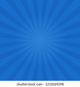 Bright blue rays background. Comics, pop art style. Vector illustration.