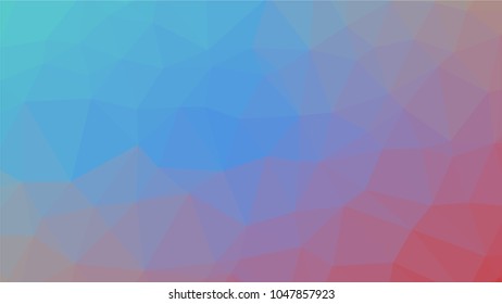 Bright blue red low polygonal crystal background. Triangular polygon  pattern. Low poly vector illustration. Low polygonal backdrop