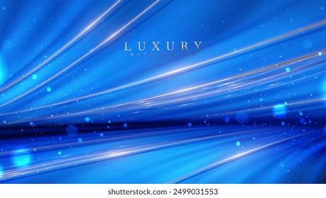 Bright Blue Runway with Light Streaks and Stars, Ideal for Presentations, Award Ceremony Events, and Technology-Themed Backgrounds. Luxury Scene Design Concepts. Vector illustrations.