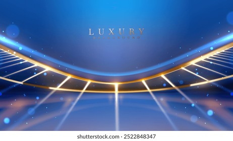 Bright Blue Runway with Light Streaks and Stars, Ideal for Presentations, Award Ceremony Events, and Technology-Themed Backgrounds. Luxury Scene Design Concepts.