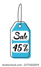 Bright blue sale tag indicating a 45 percent discount in a promotional offer