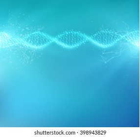 Bright Blue Science Background With Dna Strand. Vector Eps10.