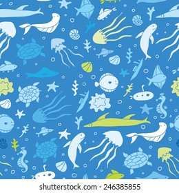 Bright blue sea seamless pattern.