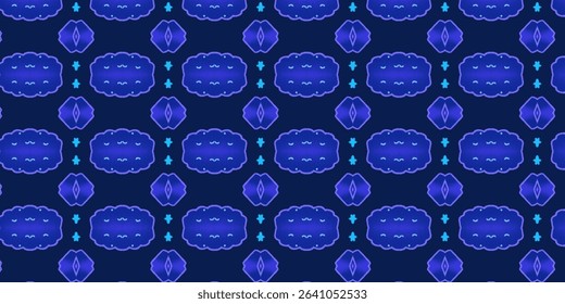 Bright blue seamless pattern featuring abstract cloud motifs and glowing accents. Ideal for modern design, wallpapers, and digital art projects.