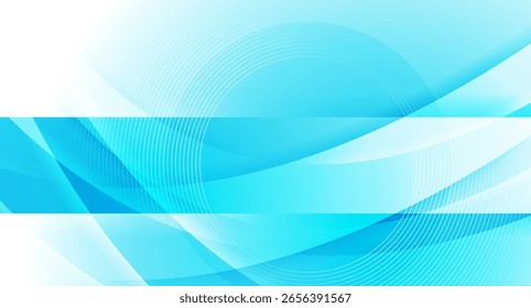 Fundo geométrico mínimo abstrato brilhante azul brilhante com ondas círculos lineares. Design técnico vetorial