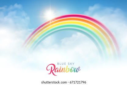 Bright blue sky with beautiful rainbow, backdrop design