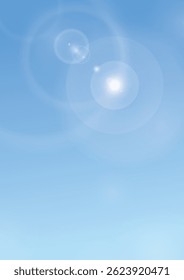 Bright blue sky with white sun flare halo ring light for summer spring morning too noon day background design
