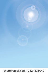 Bright blue sky with white sun flare halo ring light for summer spring morning too noon day background design