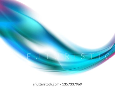 Bright blue smooth blurred waves abstract futuristic background. Vector design