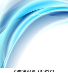 Bright blue smooth liquid flowing waves abstract elegant background. Vector design