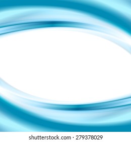 Bright blue smooth waves elegant wallpaper background. Vector card design