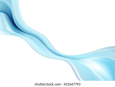 Bright blue soft abstract wave on white background. Vector graphic template wavy design. Colorful flyer and brochure element