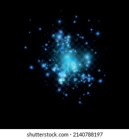 Bright blue sparkling particles. Background decoration. Blue dust. Light effect