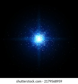 Grupo de estrellas azul brillante, galaxia. Estrellas azules brillantes en el espacio oscuro. Galaxia brillante en profundidades del espacio. Partículas brillantes. Un bokeh abstracto brillante. Fondo oscuro. Ilustración del vector