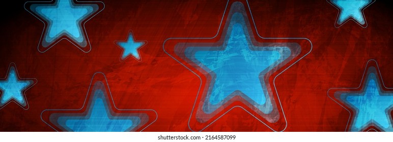 Bright blue stars on red abstract grunge background. Vector geometric design