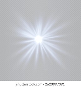 Bright blue star-shaped lens flare isolated on transparent background. Dynamic glow ideal for special effects, digital designs, sci-fi visuals. EPS vector illustration.