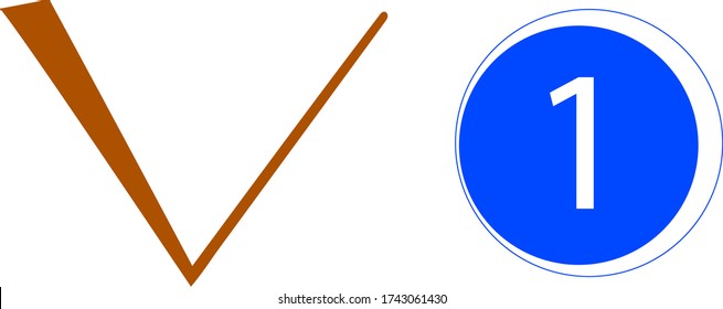bright blue sticker 1, check mark red.isolated on white.vector.

