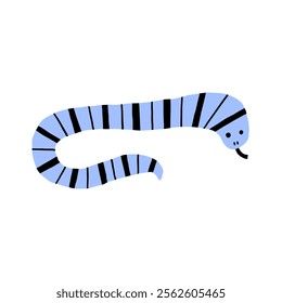 Bright blue striped snake with minimalistic style. Snake symbol of the year. Vector hand drawn bold illustration