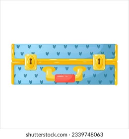 A bright blue suitcase for travel. Hand luggage. Bag. Entertainment, moving to another country. Vector illustration on a white background in cartoon style.