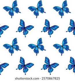 Bright blue swallowtail butterflies. Seamless decorative pattern on transparent background. 