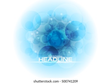 Bright blue tech geometric background with circles. Abstract vector futuristic design