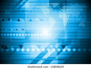 Bright Blue Technology Background With World Map. Eps 10 Vector Design