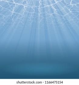 Bright blue under water background with shine rays